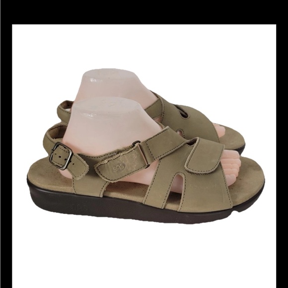 SAS Huggy Women's Sandal Cross Strap Taupe Leather Slingback Tripad Comfort Sz 8 - Picture 1 of 10